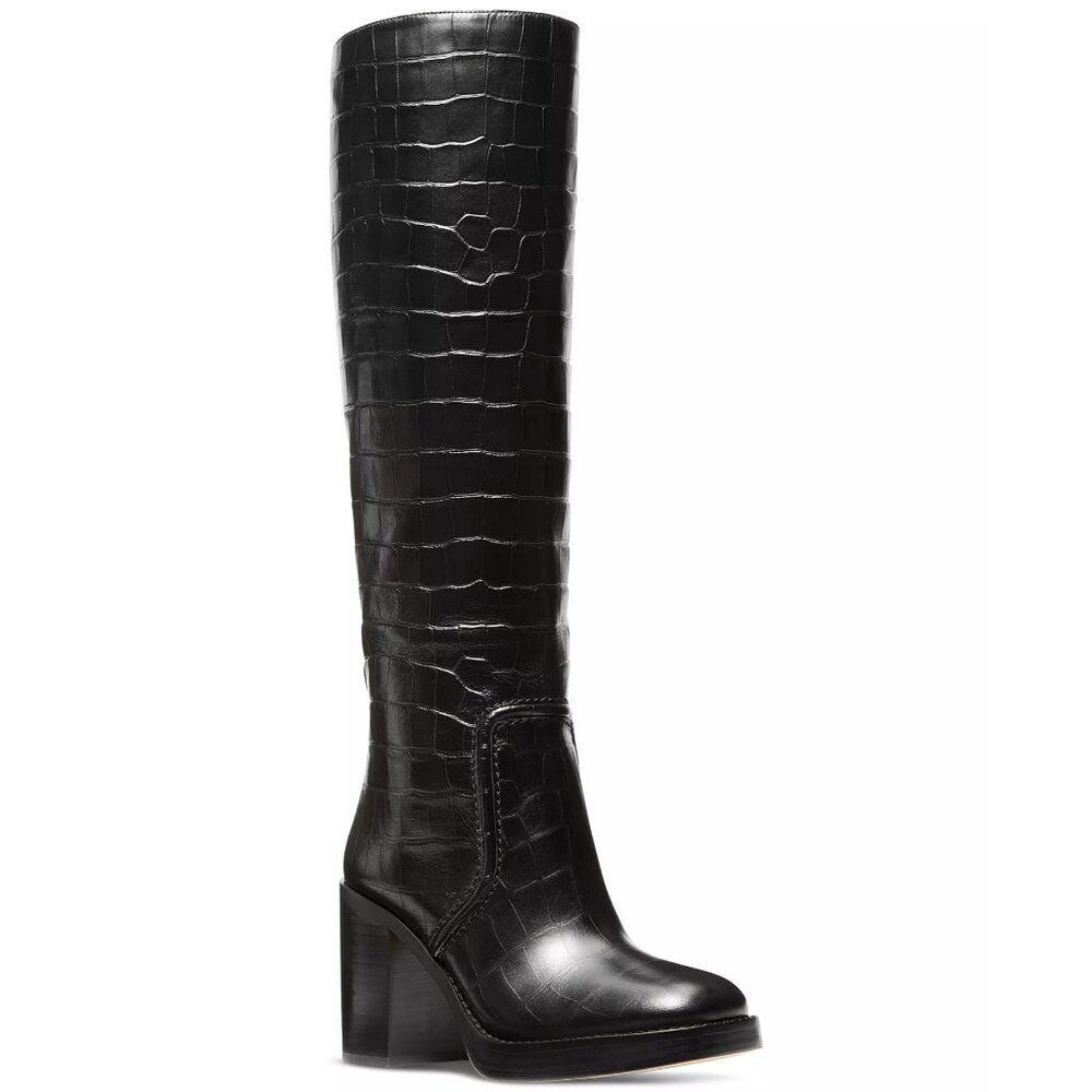 MICHAEL Michael Kors Womens Hayden Croc Embossed Pull On Boots Black Size 8M NIB